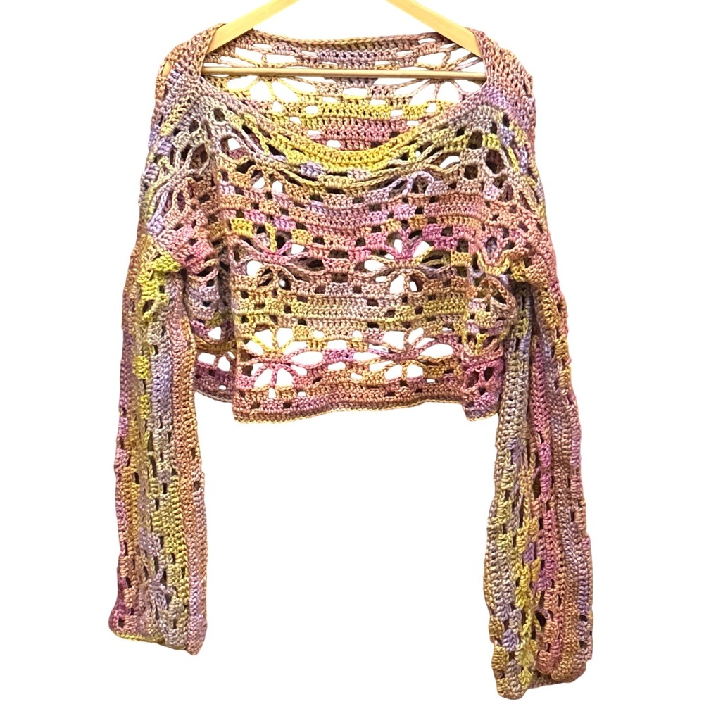 Handmade Crochet Crop Top Boho Festival Fairycore Pastelcore Knit Sweater Indie